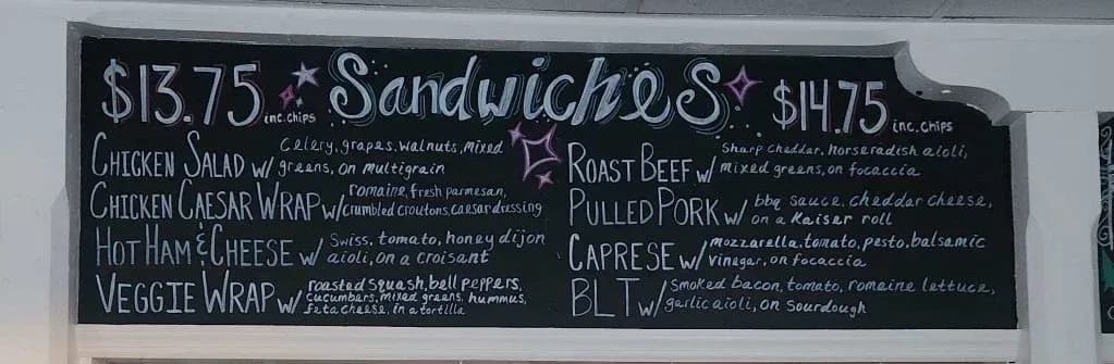The Monkton Hotel Cafe menu board